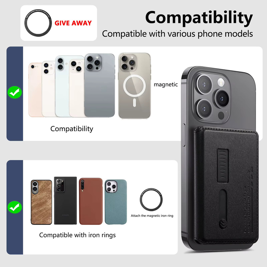Magnetische Leder-Geldbörse mit integriertem Ständer und Kartenhalter für MagSafe kompatible iPhones in Schwarz, Grau oder Braun - Bild 2