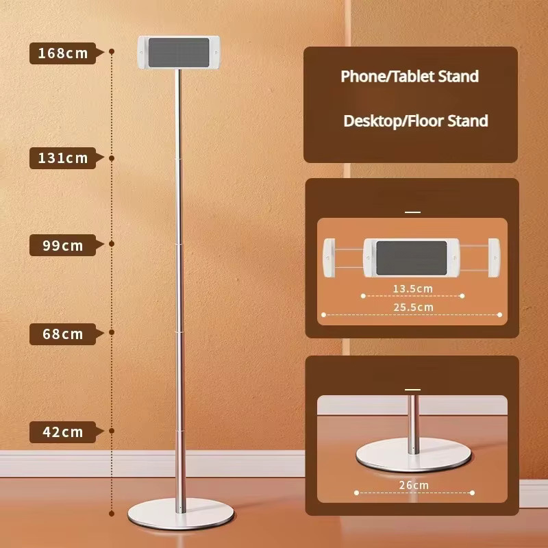 Eary Tablet-Bodenständer aus Aluminiumlegierung, höhenverstellbar und 360 Grad drehbar, Handyhalterung für iPhone und iPad in Silber oder Weiß - Bild 5