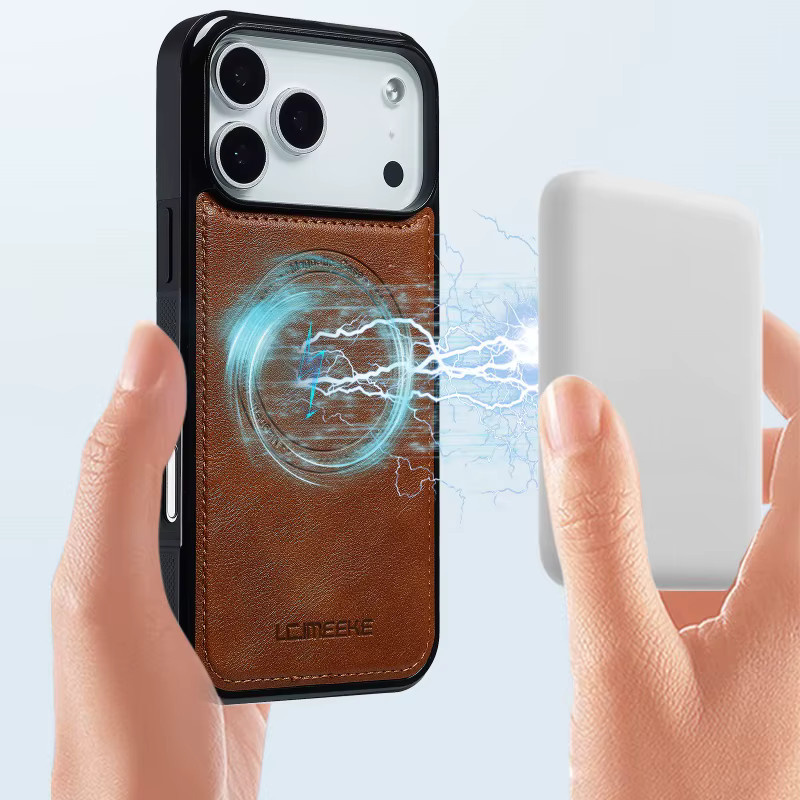 EUCAGR MagSafe Magnetische Drahtlose Lade Schutzhülle aus PU Leder für iPhone in Schwarz - Bild 5