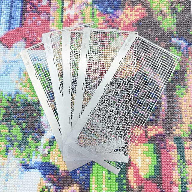 5er-Set Diamantmalerei Edelstahl Lineale mit runden Gittern für DIY Mosaik Zeichnungen in Silber - Bild 1