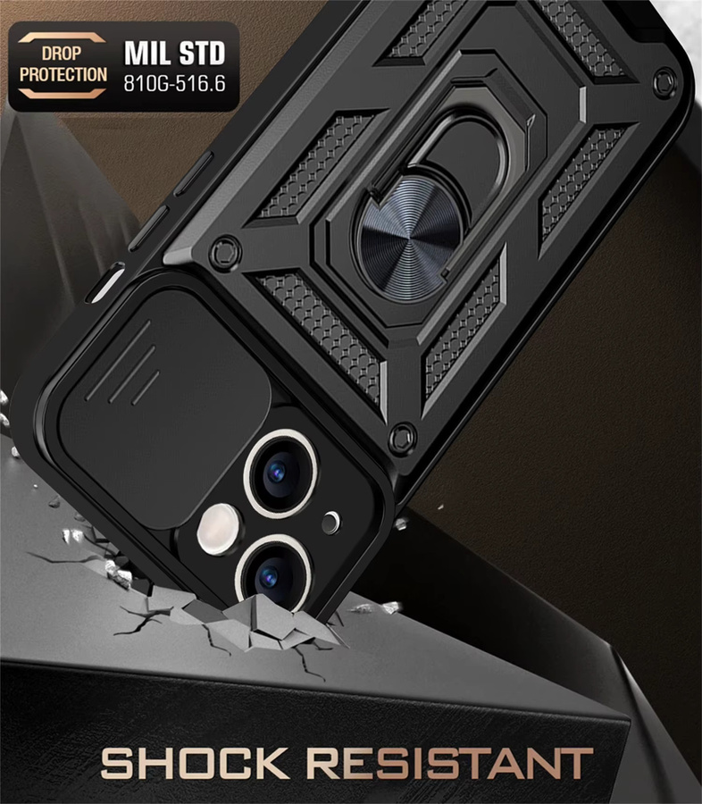 Funda Capa Stoßfeste Rüstungshülle mit Slide-Kameraobjektivschutz für iPhone 13, iPhone 14 und iPhone 15 in Schwarz oder Blau - Bild 2