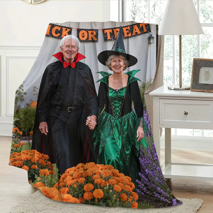 Personalisierte Halloween-Paar-Jubiläums-Flanellblanke von SRH mit individuellem Datum und Weihnachtsmuster - Bild 4