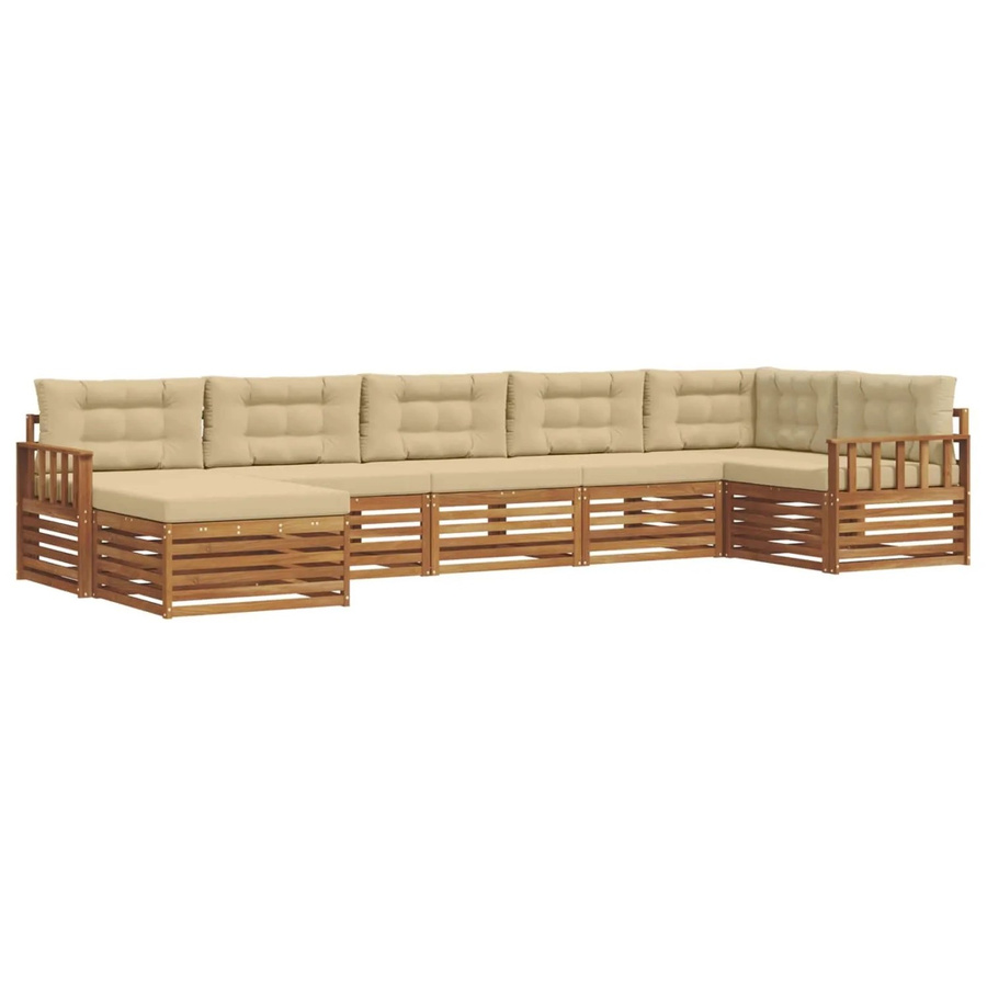 vidaXL 7-teilige Sofagarnitur aus Massivholz Akazie in Natur und Beige mit L-Form und wetterfesten Kissen - Bild 2