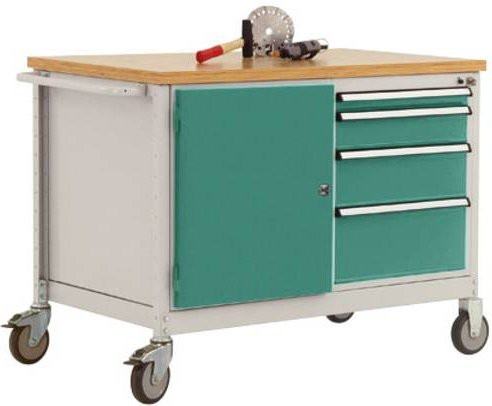 Manuflex TP1025.0001 Werkbank Mobil aus Stahl in Grau und Grün, B/T/H: 113,5 x 78,0 x 59,0 cm - Bild 1