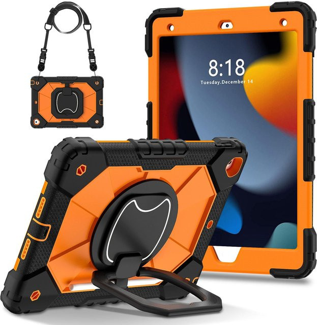 Rui Di Schutzhülle für iPad 5./6./7./8./9./10. Generation, iPad Air 4/5 und iPad Pro 11 mit Stifthalter und 360 Grad drehbarem faltbarem Ständer, Orange - Bild 1