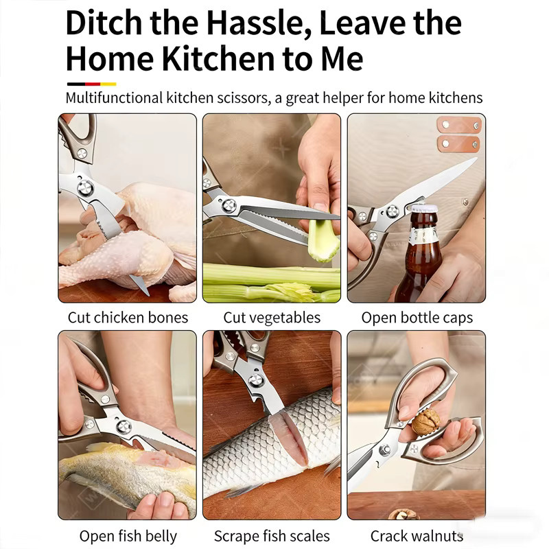 WXCOO Multifunktionale Küchenschere aus Edelstahl für Fleisch und Knochen in Silber - Bild 3