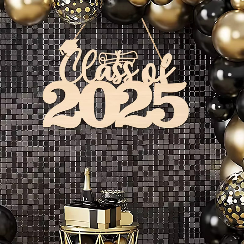 YOMDID Holzschild Klasse 2025 mit Seil zur Dekoration für die Abschlussfeier in Holzfarbe - Bild 2