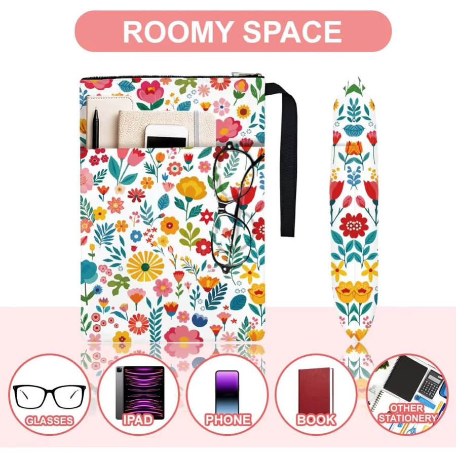 Bunter Bücherbeutel mit Blumendruck und Reißverschluss sowie Vordertasche, Multicolor, Breite: 34,04 cm, Höhe: 24,00 cm - Bild 2