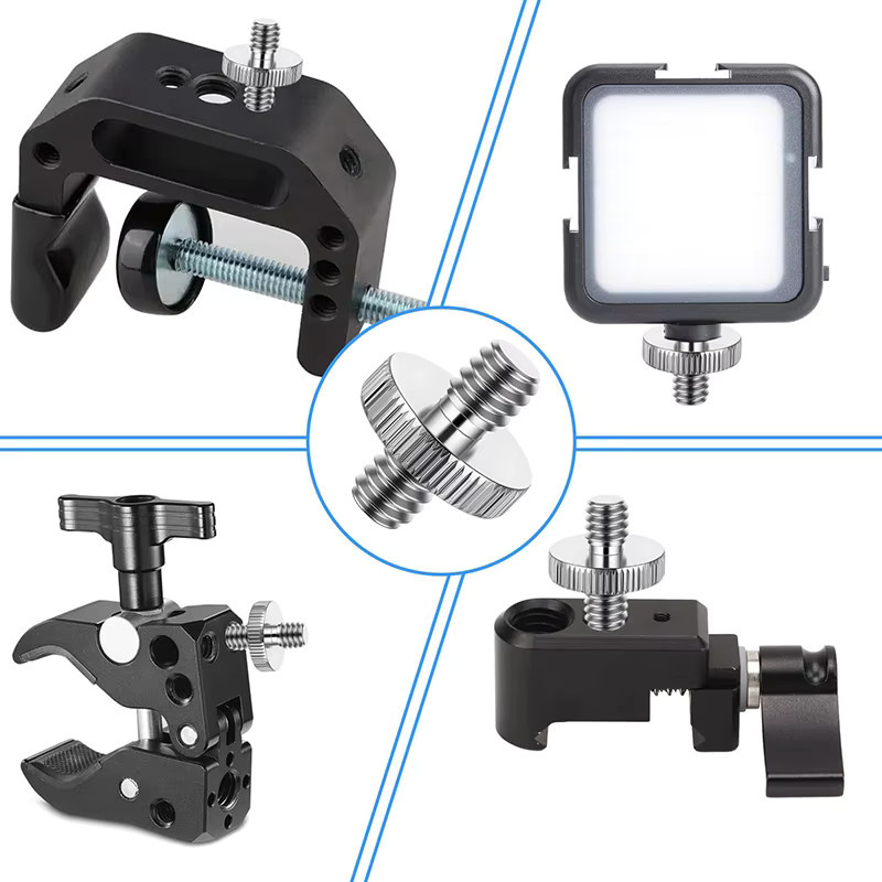 DIXSG Kamera-Adapter 1/4-Zoll-Stecker auf 1/4-Zoll-Stecker Doppelkopf-Konverter für Stativ und Mikrofon in Silber - Bild 3