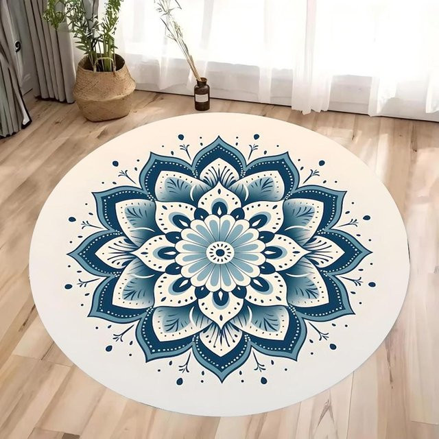 Runder Teppich Lodestar mit buntem 3D Mandala Mystery Chakra Print, rutschfest und maschinenwaschbar, Durchmesser: 40 cm - Bild 1