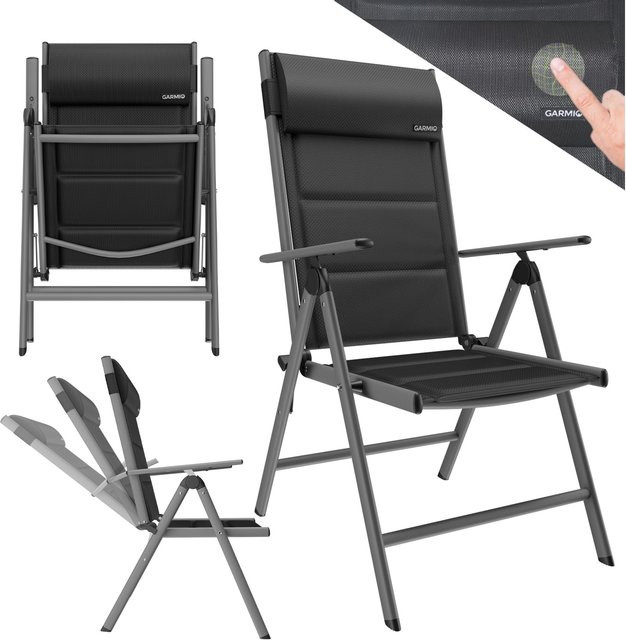 GARMIO Gartenstuhl FLORENZ in Schwarz mit Aluminiumgestell, klappbar und verstellbar, inklusive Nackenkissen - Bild 1