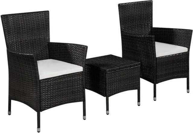 vidaXL 3-tlg Bistro-Set aus Poly-Rattan in Schwarz mit pulverbeschichtetem Stahlgestell - Bild 1