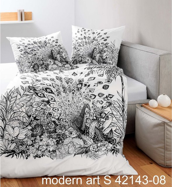 Janine Bettwäsche Modern Art aus Mako-Satin in Baumwolle mit floralem Naturdesign, Mehrfarbig und Weiß - Bild 1