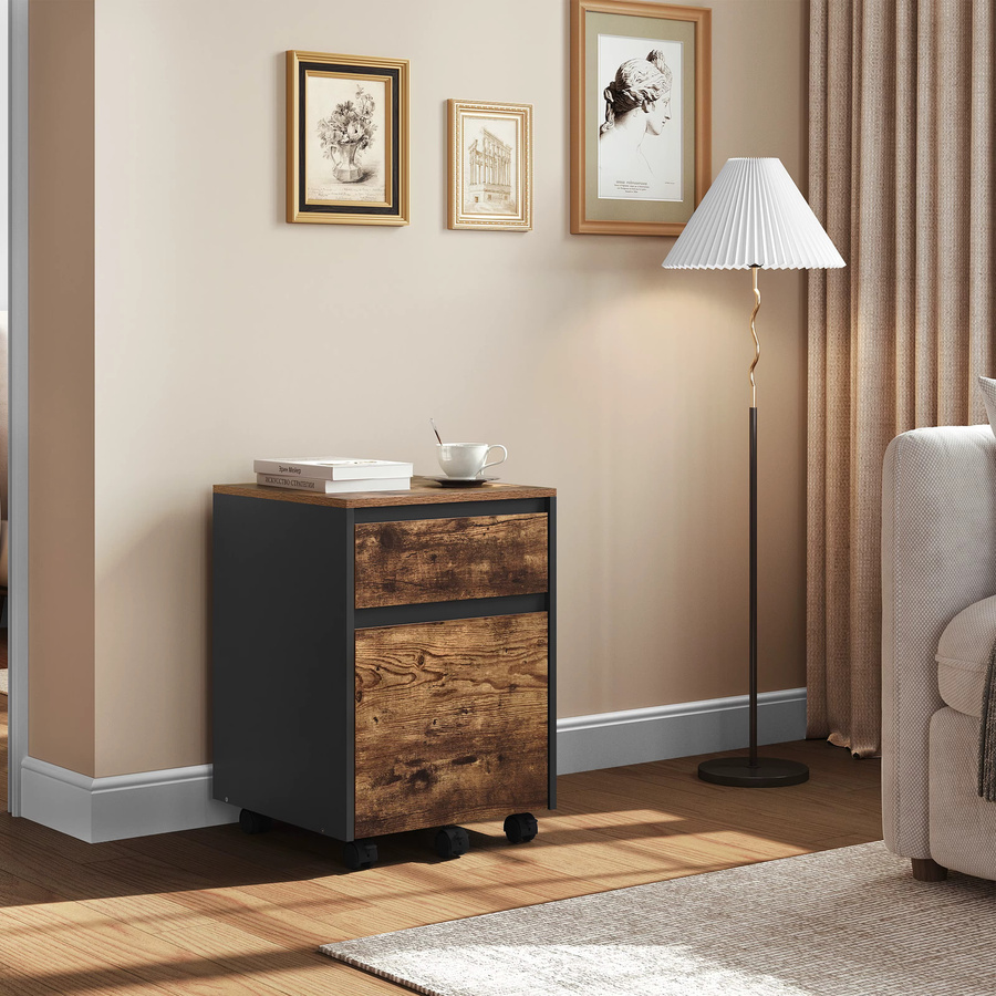 WOLTU Rollbarer Aktenschrank im Vintage-Design mit 2 Schubladen und Rollen als mobiler Büroschrank oder Schreibtischuntergestell für dein Home-Office - Bild 3