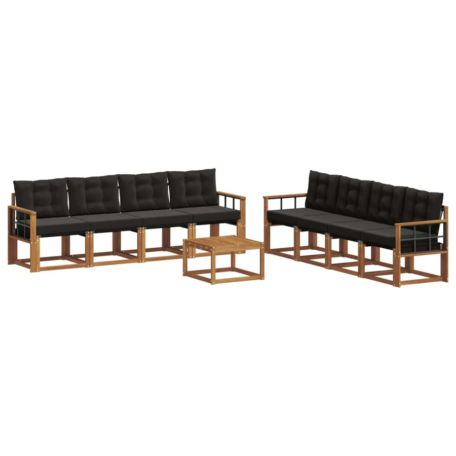 vidaXL Outdoor-Sofagarnitur 9-tlg. aus Akazienholz mit Textilene und Kissen in Natur und Schwarz - Bild 2