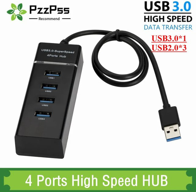PzzPss USB High Speed Hub 4 Ports Splitter Erweiterung für Desktop PC und Laptop in Schwarz - Bild 1