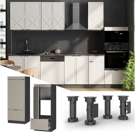 Vicco Mikrowellenschrank Fame-Line in Anthrazit, Grau und Beige mit Schublade und Soft-Close-Tür, Breite: 60 cm