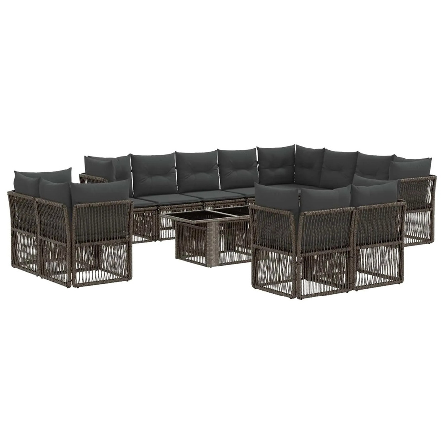 vidaXL Gartensofa-Set 13-teilig in Grau aus Poly-Rattan mit Polstern und Couchtisch in U-Form - Bild 2