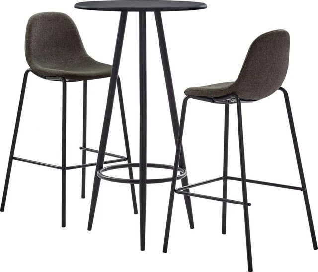 vidaXL 3-tlg. Bar-Set Modell 4 in Dunkelgrau mit rundem Tisch und Polsterstühlen aus Stoff und MDF - Bild 1