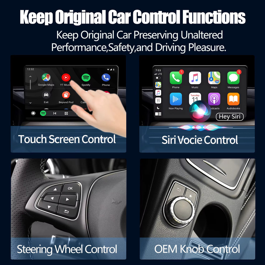 2-in-1 Wireless CarPlay und Android Auto Adapter Dongle mit USB-A und USB-C Unterstützung für iOS 10+ und Android 11+ Fahrzeuge in Schwarz und Gold - Bild 3