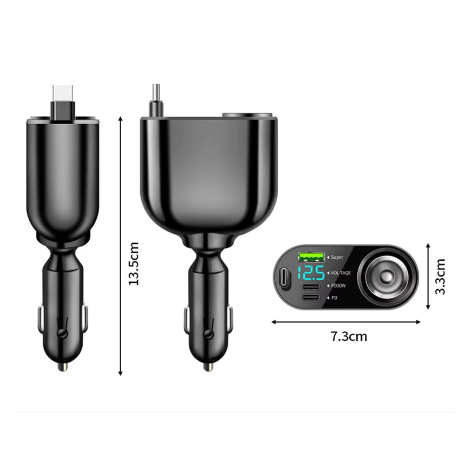 66 W Auto Ladegerät mit 5 Ports und PD 30 W USB-C Schnellladegerät für iPhone, Huawei, Samsung und Xiaomi in Schwarz - Bild 3
