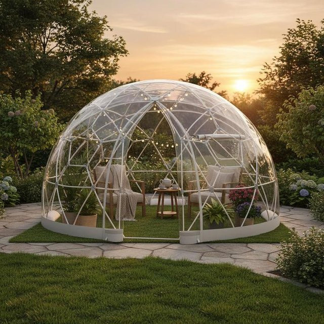 Gartendom Transparentes Blasenzelt aus PVC, Geodätisches Kuppelgewächshaus mit Fenster, B: 290 cm, H: 170 cm, Farbe: Weiß - Bild 1