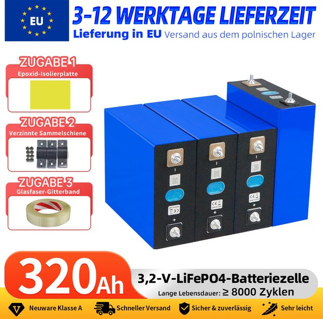PWOD LiFePO4-Batterie 320Ah 3,2V Klasse A Lithium-Eisenphosphat-Zelle für Heimenergiespeicher - Bild 1