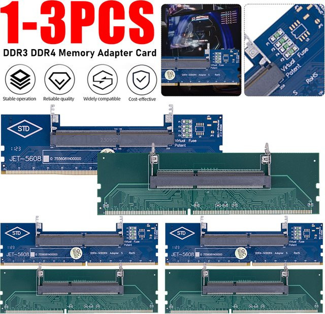 APWIKOGER SO-DIMM zu PC DIMM Speicheradapterkarte für DDR3 und DDR4 Laptop zu Desktop RAM-Upgrade - Bild 1