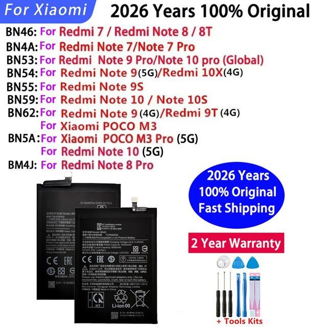 Xiaomi Akku Schwarz für Redmi 7 9T 10X POCO M3 Note 7 8 8T 9 9S 10 10S Pro BN46 BN53 BN54 BN4A BN55 BN59 BN62 BN5A - Bild 1