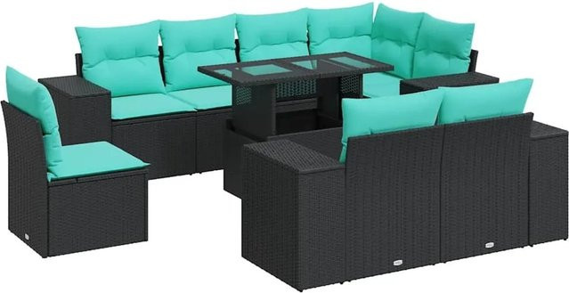 vidaXL 9-teilige Garten-Sofagarnitur aus Poly-Rattan mit Kissen in Schwarz - Bild 1