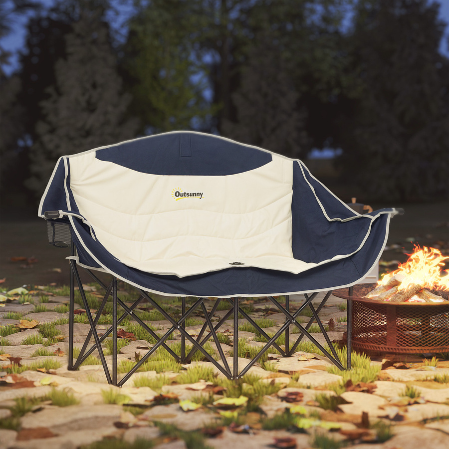 Outsunny 2-Sitzer Faltstuhl für Outdoor und Camping in Blau mit Getränkehalter und Tragetasche - Bild 2