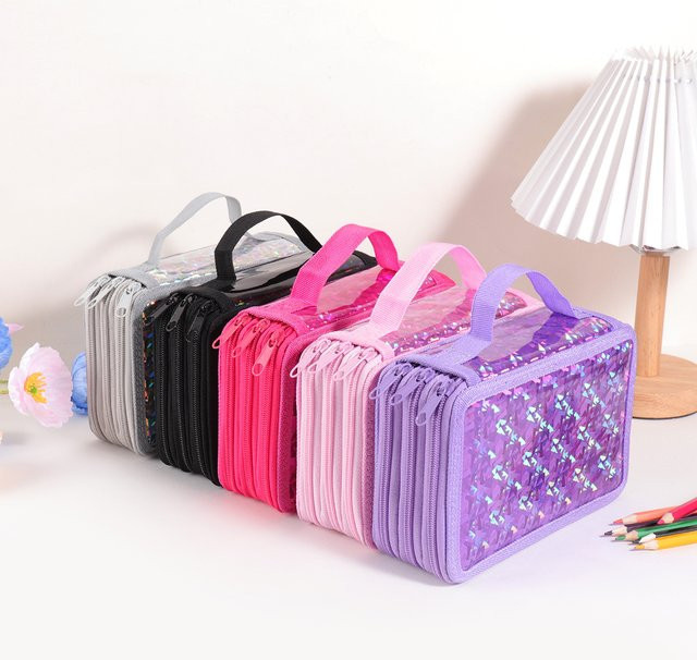 Glitzerndes 3-Schicht-Federmäppchen in Pink mit Reißverschluss für Schule und Büro - Bild 1