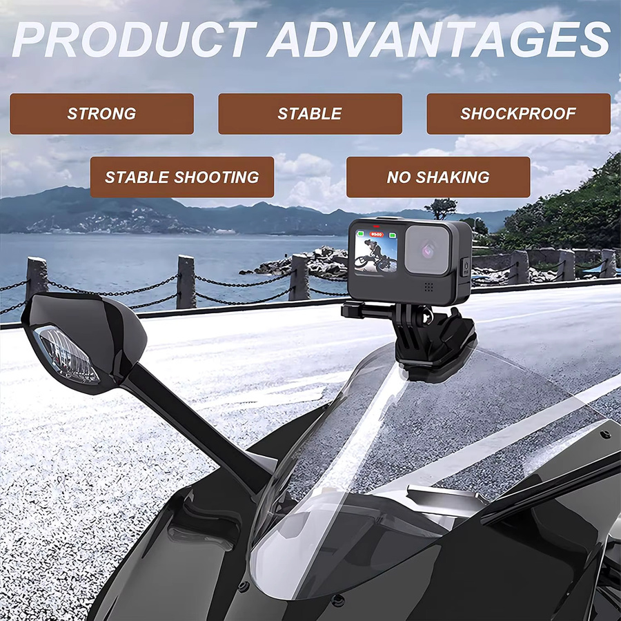 Kamerahalterung aus Aluminiumlegierung für Motorrad-Windschutzscheiben, kompatibel mit GoPro Hero 13 12 11 10 9 8 7, Insta360 X4 X3 und DJI OSMO Action 5Pro 4 3, Farbe: Schwarz - Bild 2