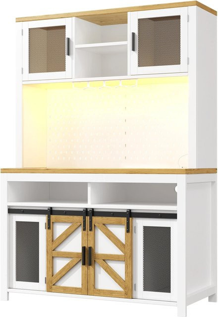 okwish Küchenschrank mit LED-Beleuchtung und USB-Anschluss, Weiß, B/T/H: 120 x 40 x 174,5 cm - Bild 1