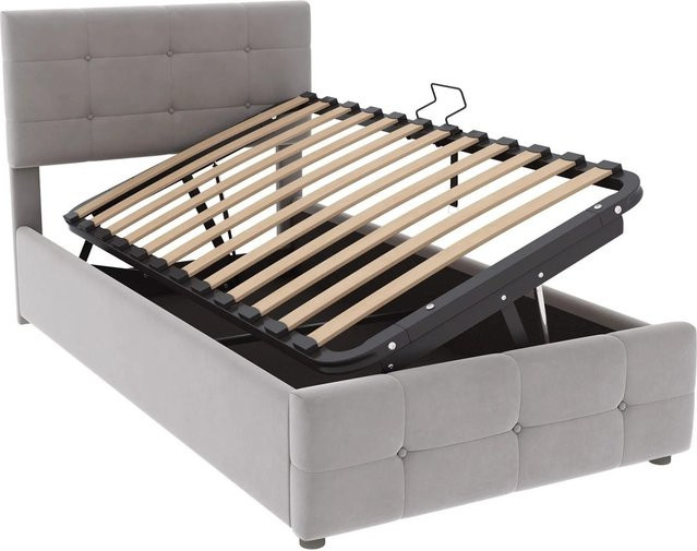 okwish Polsterbett für Kinder mit Stauraum in Grau, B/T/H: 90 x 200 x 52 cm - Bild 1