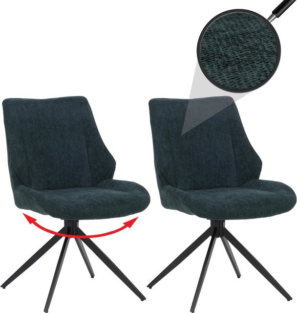 2er-Set MCW Esszimmerstuhl O48 in Petrol-Grün mit drehbarer Auto-Return Funktion und Textil Chenille Stoff - Bild 1