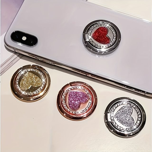 Magnetischer Smartphone-Halter mit rundem glitzerndem Herz-Metallring in Gold für Auto und Handy - Bild 1