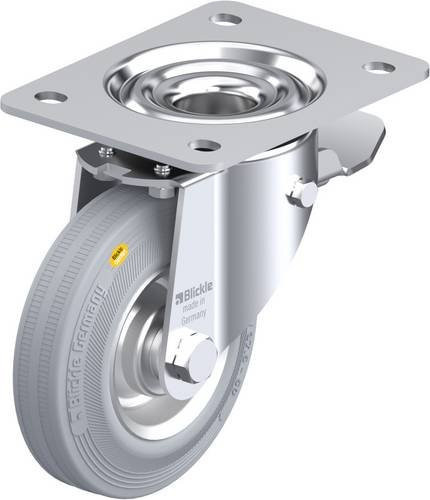 Blickle Lenkrolle LK-RD 125R-3-ST-VLI mit Feststeller in Grau und Stahl, Rad-Durchmesser: 125 mm, Tragfähigkeit: 120 kg - Bild 1