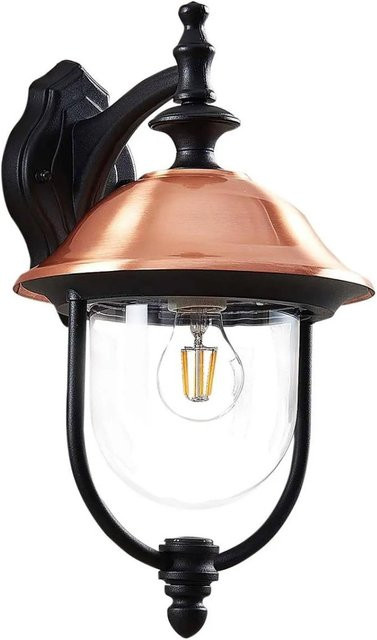 Lindby Wandleuchte Außen Laterne Clint in Kupfer aus Aluminium, Retro Vintage Design, IP44 Spritzwassergeschützt, E27, Höhe: 28,0 cm, Breite: 18,5 cm, Tiefe: 1.0 cm - Bild 1