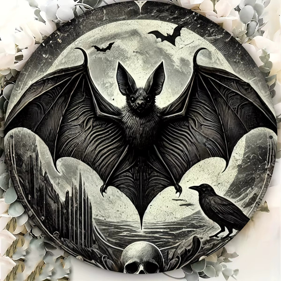 Vintage Fledermaus Aluminiumschild Potdemiel in Schwarz als wetterbeständige Wanddekoration für Halloween, Garage oder Restaurant, Durchmesser: 20 cm - Bild 5