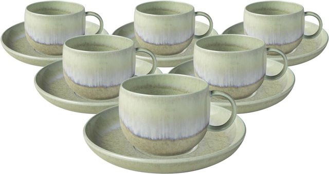 Villeroy & Boch like. Kaffeetassen mit Untertassen Perlemor Alga in Grün, 6er Set, 190 ml - Bild 1
