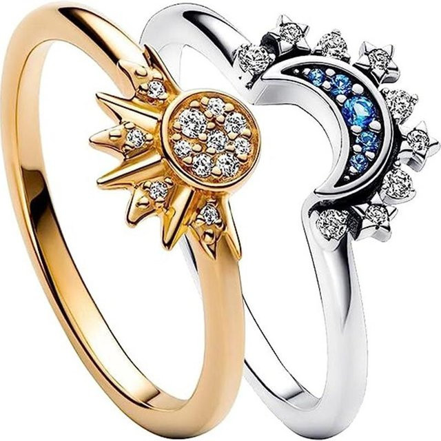 Lucky Star Jewelry Ring-Set, Sonne und Mond, 14K Gold/Kupfer plattiert, Zirkonia, Damen - Bild 1