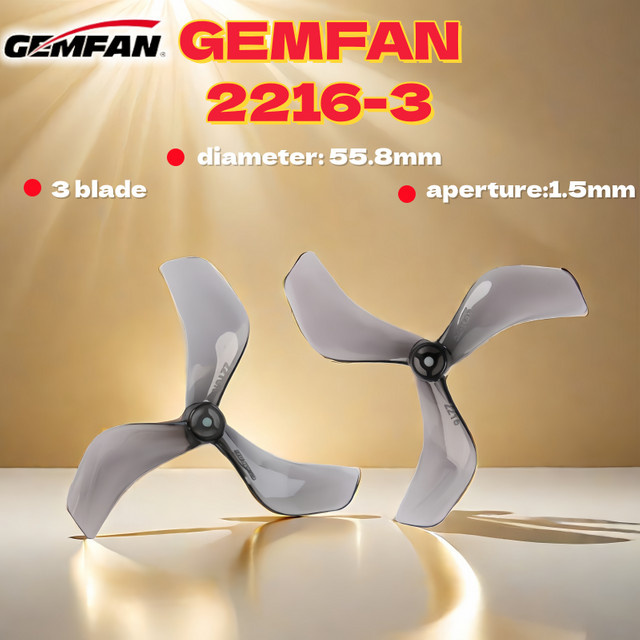 Gemfan 2216-3 Propeller 2,2 Zoll Dreiflügelig für DJI O3 O4 BetaFPV Pavo20Pro, 4 Paar, Grau/Transparent, 1,5mm Öffnung - Bild 1