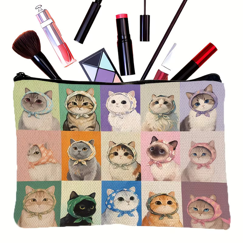 Tragbare Katzen Make-up-Tasche als Reise-Organizer und Federmäppchen mit Reißverschluss, Mehrfarbig - Bild 2
