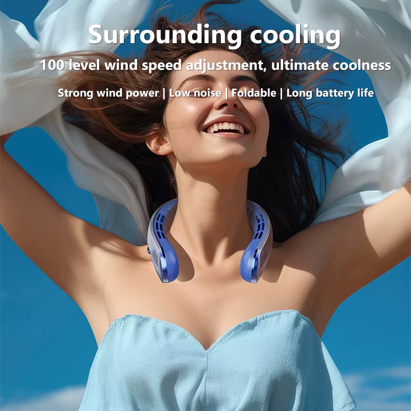 Lenovo Mini USB-Halsventilator mit 8000mAh Akku, LED-Digitalanzeige und Geräuschdämpfung in Blau - Bild 3