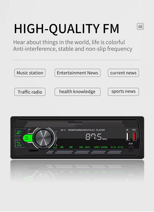 BQCC 1Din Bluetooth Autoradio MP3-Player mit FM/AM Radio, USB, AUX und Sprachsteuerung in Schwarz - Bild 2