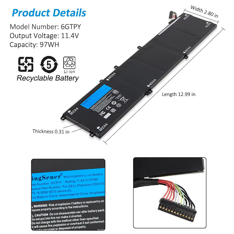 KingSener Laptop Batterie 11,4 V 97Wh in Schwarz für DELL XPS 15 9570 9560 7590 und DELL Precision 5520 5530 Serie H5H20 - Bild 3