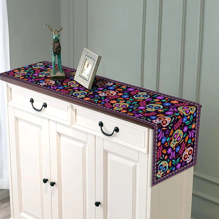 VIKAMA Tischläufer aus Leinen mit floralem Design für den Tag der Toten, Mehrfarbig, B/H: 183 x 33 cm - Bild 2