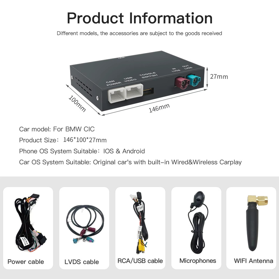 AUTOABC Drahtloser CarPlay und Android Auto Mirror Link Decoder für BMW X3 F25 G01 NBT/CIC System mit OEM und Aftermarket Kamera Unterstützung in Schwarz - Bild 2