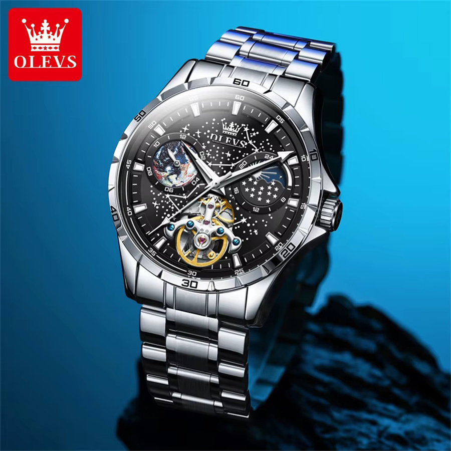 OLEVS Armbanduhr Edelstahl, Mechanisch, Silber, Herren - Bild 3